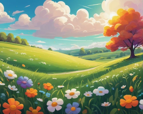 springtime background,spring background,landscape background,blooming field,meadow landscape,flower background,easter background,meadow in pastel,background vector,spring leaf background,spring meadow,flower field,floral background,field of flowers,flower meadow,tulip background,cartoon video game background,summer meadow,children's background,flowering meadow,Illustration,Vector,Vector 13