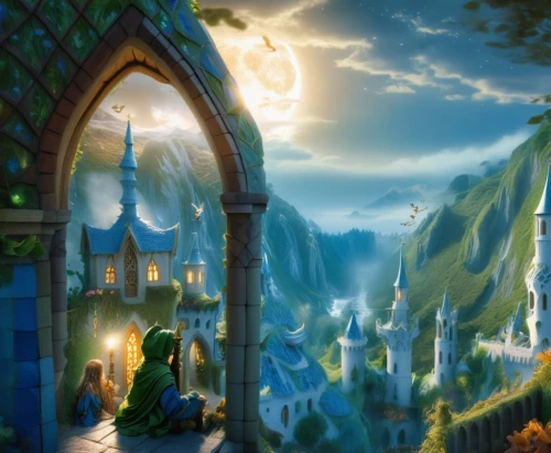 fantasy landscape,aurora village,fairy village,northrend,fantasy picture,fairy tale castle,fantasy world,druid grove,fantasia,fairy world,elves flight,fantasy city,knight village,cartoon video game background,3d fantasy,merida,world digital painting,oktoberfest background,mountain settlement,fairy tale,Photography,General,Fantasy