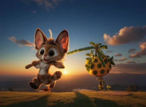 hare trail,hot-air-balloon-valley-sky,balloon trip,dusk background,3d rendered,madagascar,jack rabbit,3d render,jumping,hot air balloon ride,digital compositing,3d fantasy,3d background,hop,leap for joy,animation,easter sunrise,jackrabbit,children's background,jump,Photography,General,Realistic
