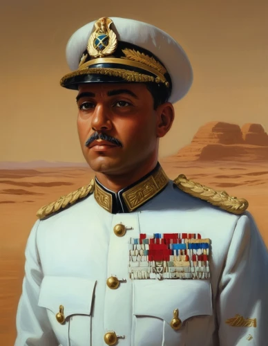 admiral von tromp,omani,the sandpiper general,oman,naval officer,sudan,commodore,persian gulf,jawaharlal,brown sailor,abu-dhabi,admiral,the emperor's mustache,brigadier,uae,military uniform,qatar,skipper,sahara,official portrait,Illustration,American Style,American Style 08