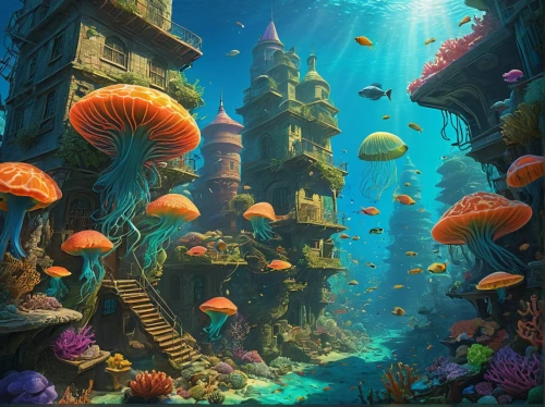 underwater landscape,coral reef,underwater playground,underwater background,aquarium,underwater oasis,under sea,under the sea,ocean underwater,underwater world,ocean floor,coral reefs,reef tank,undersea,sea life underwater,mushroom island,sea-life,aquariums,aquarium decor,house of the sea,Art,Classical Oil Painting,Classical Oil Painting 16