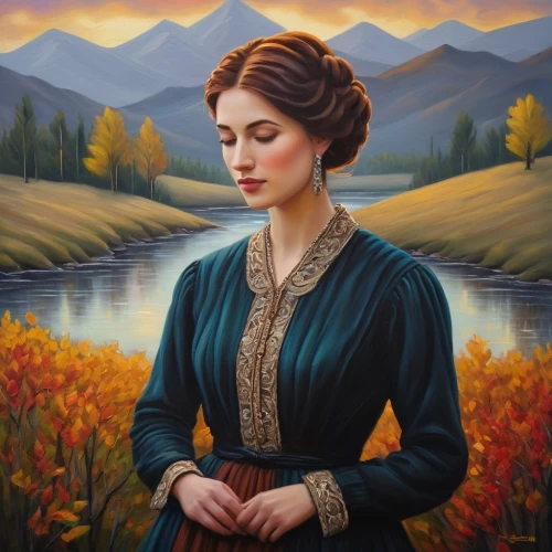 jane austen,romantic portrait,victorian lady,oil painting on canvas,young woman,queen anne,oil painting,portrait of a girl,lillian gish - female,portrait of a woman,young lady,lena,lilian gish - female,oil on canvas,woman portrait,woman holding pie,della,virginia,girl with bread-and-butter,mary-gold,Illustration,Abstract Fantasy,Abstract Fantasy 12