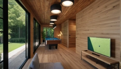 wood window,wooden sauna,smart home,cabin,laminated wood,modern room,modern decor,wooden windows,inverted cottage,western yellow pine,hallway space,wooden planks,wooden decking,wood deck,timber house,cubic house,wooden beams,interior modern design,room divider,billiard room