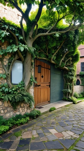 ordinary boxwood beech trees,crooked house,garden door,house entrance,the threshold of the house,dragon tree,driveway,tree and roots,witch's house,landscape designers sydney,hobbiton,wood gate,garden elevation,ancient house,traditional house,rosewood tree,honolulu creeper,fairy door,private house,garden design sydney,Photography,General,Realistic