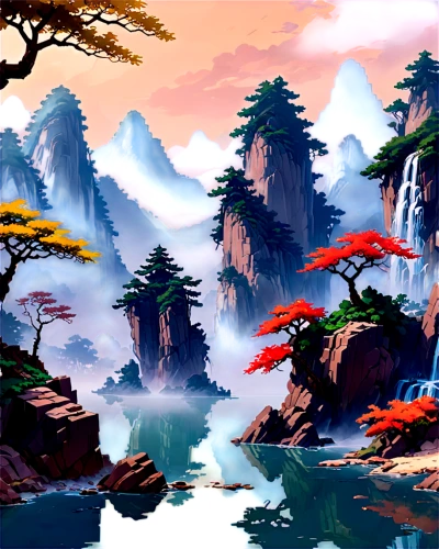 cartoon video game background,fantasy landscape,mushroom landscape,landscape background,world digital painting,bird kingdom,mountainous landscape,futuristic landscape,mushroom island,floating islands,mountain landscape,an island far away landscape,oriental,virtual landscape,bird bird kingdom,mountain scene,mountain world,monkey island,cartoon forest,high landscape,Unique,Pixel,Pixel 03