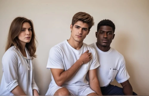 men sitting,social,polo shirts,white clothing,advertising clothes,multi-racial,teens,men's wear,models,benetton,young people,contemporary witnesses,men clothes,trio,management of hair loss,sports uniform,mannequin silhouettes,male youth,adidas,fifa 2018,Photography,Documentary Photography,Documentary Photography 07