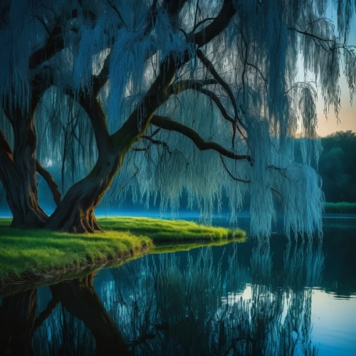 weeping willow,bayou,hanging willow,swampy landscape,backwater,row of trees,river landscape,green trees with water,spanish moss,freshwater marsh,swamp,fineart,waterscape,corkscrew willow,beautiful landscape,green landscape,nature landscape,landscape nature,landscape photography,reflections in water,Photography,General,Fantasy