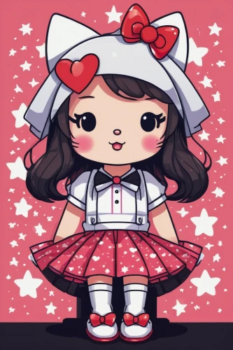 chibi girl,peppermint,retro paper doll,red bow,girl doll,doll dress,candy cane,chibi,cloth doll,tumbling doll,cherry,sailor,nurse uniform,kawaii girl,retro christmas girl,pink bow,cute cartoon character,heart clipart,nurse,valentine pin up,Illustration,Japanese style,Japanese Style 15