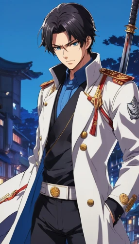 imperial coat,admiral von tromp,swordsman,yukio,archer,romano cheese,male character,anime japanese clothing,alexander,grand duke,prince of wales,admiral,swordsmen,hashima,emperor,military uniform,military officer,colonel,naval officer,king sword,Illustration,Japanese style,Japanese Style 03