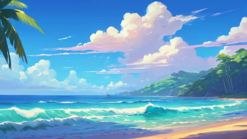 summer background,tropical sea,beach scenery,dream beach,tropical beach,beach landscape,ocean background,tropical island,landscape background,an island far away landscape,sea-shore,mountain beach,island,tropics,ocean,paradise beach,beach background,isle,ocean paradise,beautiful beach,Illustration,Japanese style,Japanese Style 05