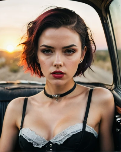 girl in car,choker,serebro,girl and car,retro woman,red lipstick,harley,grimes,hamulack,vintage girl,corseted,vintage woman,headlights,bustier,bad girl,dempsie,retro girl,woman in the car,seatbelt,red lips,Photography,Documentary Photography,Documentary Photography 04