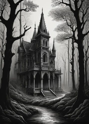 the haunted house,haunted house,haunted castle,haunted cathedral,witch's house,witch house,creepy house,ghost castle,ravenloft,hauntings,horrorland,sanitarium,dark gothic mood,gothic style,haunt,darktown,gothic,haunted,haunts,haunted forest,Art,Classical Oil Painting,Classical Oil Painting 22