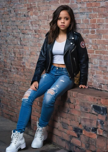 leather jacket,brick wall background,jeans background,denim background,ash leigh,brick background,young model,jean jacket,denim jacket,toni,denim,ripped jeans,brooklyn,leather,gap kids,jeans,harlem,santana,teen,girl in overalls,Illustration,Japanese style,Japanese Style 21