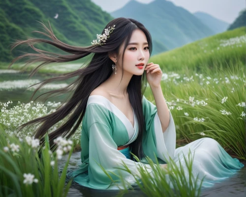 jinling,sanxia,hanfu,yiling,qiong,qianwen,jingyi,bingqian,beautiful girl with flowers,yangzi,jingqian,yunwen,xuebing,xufeng,yiwen,lily of the field,zhui,oriental princess,kunqu,oriental girl,Conceptual Art,Fantasy,Fantasy 03