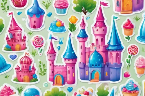 seamless pattern,fairy tale icons,seamless pattern repeat,basil's cathedral,cupcake background,scrapbook paper,background pattern,candy pattern,cartoon forest,cupcake pattern,fairy world,chimneys,castles,french digital background,gift wrapping paper,cupcake paper,disney castle,houses clipart,tokyo disneyland,shower curtain,Unique,Design,Sticker
