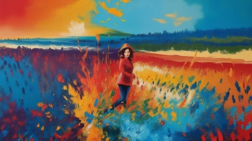 color fields,colorful background,woman walking,girl on the dune,girl walking away,tulip field,girl in a long,girl on the river,painting technique,art painting,photo painting,oil painting on canvas,saturated colors,fallen colorful,oil on canvas,oil painting,tulip fields,background colorful,painting,colorful water,Unique,Design,Logo Design