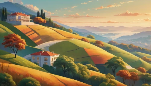 autumn mountains,oktoberfest background,mountain village,bernese highlands,mountainous landscape,mountain scene,mountain settlement,alpine village,mountain landscape,meteora,mountain valley,hillside,rivendell,mountainside,alpine landscape,mountain world,bakersville,sylvania,rolling hills,mountain view,Art,Artistic Painting,Artistic Painting 44