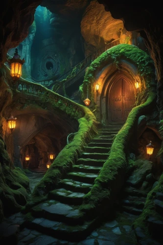 caverns,dungeon,winding steps,cavern,caves,undermountain,labyrinthian,dungeons,fantasy landscape,hollow way,underdark,spelunker,cavernosa,cave,spelunkers,fairy village,undercity,lair,strangehold,descent,Conceptual Art,Sci-Fi,Sci-Fi 29