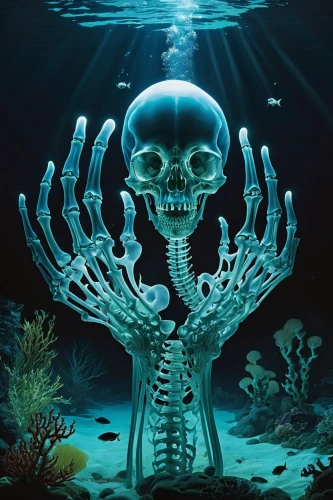 deep sea nautilus,aquarium decor,underwater background,skeleton hand,scull,fish skeleton,undersea,underwater landscape,underwater world,deep sea,cnidarian,god of the sea,underwater diving,sea life underwater,deep sea diving,bottom of the sea,the bottom of the sea,under the water,skeletal,underwater,Photography,Artistic Photography,Artistic Photography 09