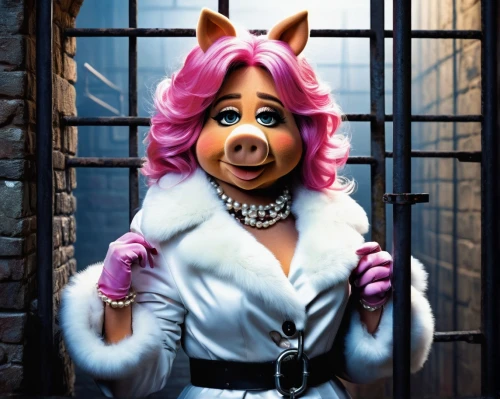 inmate,mangle,derivable,pinkola,marmie,cartoon pig,animatronic,swine,puppini,confinement,ucn,kawaii pig,snagglepuss,prisoner,monicagate,queen cage,marionville,bonnie,caged,murgatroyd,Conceptual Art,Oil color,Oil Color 07