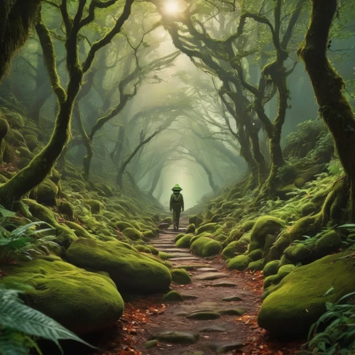 forest path,the mystical path,the path,moss landscape,fantasy picture,green forest,mononoke,schierholtz,world digital painting,hollow way,path,pathway,forest of dreams,forest walk,elven forest,forest road,schierke,green wallpaper,verdant,the wanderer,Illustration,Black and White,Black and White 25