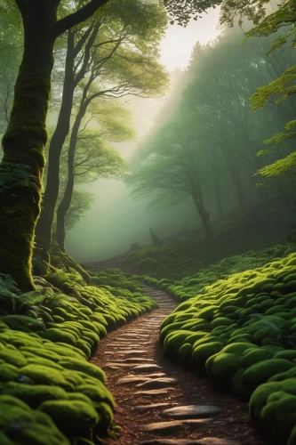 green forest,forest path,moss landscape,fairytale forest,forest floor,germany forest,wooden path,green landscape,hiking path,fairy forest,the mystical path,forest glade,forest landscape,tree lined path,elven forest,aaaa,forestland,foggy forest,the path,forest of dreams,Art,Classical Oil Painting,Classical Oil Painting 03