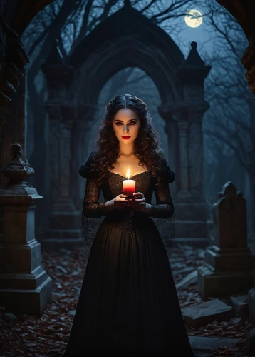 gothic portrait,samhain,vampire woman,gothic woman,vampire lady,black candle,candlelit,candlelight,vampyre,candlelights,burning candle,candle light,candelight,volturi,vampyres,bewitching,dark gothic mood,vampire,candle,romantic portrait,Illustration,American Style,American Style 11