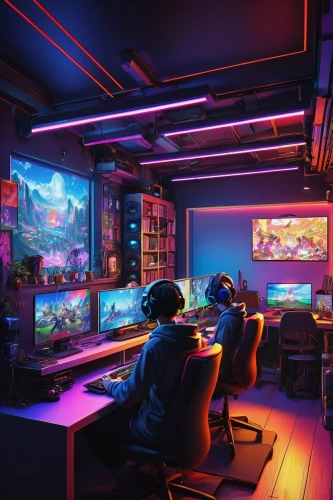 game room,computer room,gamer zone,playing room,aqua studio,computer game,gaming,kids room,creative office,computer desk,computer workstation,lures and buy new desktop,gamer,computer games,working space,modern room,gamers,gamers round,study room,cyberpunk,Conceptual Art,Oil color,Oil Color 07
