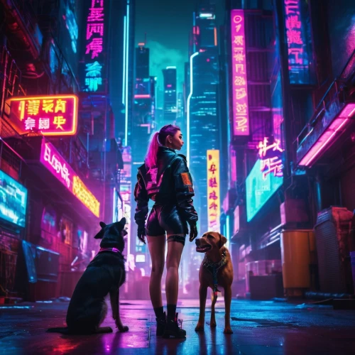 cyberpunk,bladerunner,girl with dog,dog street,rain cats and dogs,shinjuku,motoko,mongkok,neon lights,cyberpunks,tokyo city,alleycat,animatrix,shadowrun,watchdogs,tokyo,urbanfetch,neuromancer,shanghai,hachiko,Conceptual Art,Sci-Fi,Sci-Fi 26
