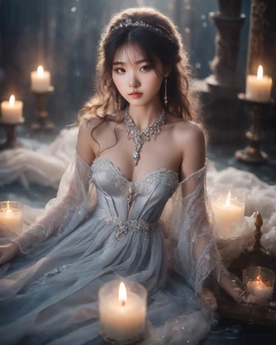 enchanting,margairaz,diaochan,margaery,white rose snow queen,fairy queen,fantasy picture,cinderella,celtic woman,romantic look,enchantress,the enchantress,fairy tale character,romantic portrait,ice princess,enchanted,yangmei,qianwen,ice queen,mystical portrait of a girl,Photography,Natural