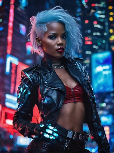 cyberpunk,birds of prey-night,toni,pixie-bob,futuristic,harley,katana,xmen,renegade,ebony,femme fatale,harley quinn,cyborg,x-men,electro,fierce,punk,pixie,x men,electric,Illustration,Realistic Fantasy,Realistic Fantasy 37