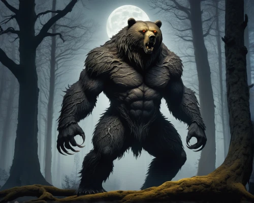 nordic bear,werewolf,wolfman,werewolves,bear guardian,wolverine,great bear,bear,grizzly,silverback,big bear,grizzly bear,forest animal,bearskin,ursa,bear market,king kong,black bears,brute,black warrior,Illustration,Paper based,Paper Based 29