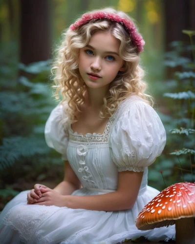 amanita,little girl fairy,faery,liesel,young girl,fly agaric,fairy tale character,faerie,mystical portrait of a girl,agaric,glinda,dorthy,eglantine,behenna,fairy queen,cosette,relaxed young girl,miette,girl in the garden,gretel,Conceptual Art,Oil color,Oil Color 11