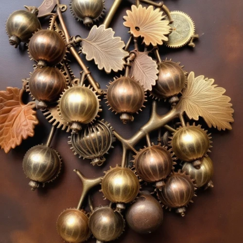 penny tree,pine cone ornament,ornaments,steampunk gears,broaches,brooches,christmas ornaments,vintage ornament,brooch,art deco wreaths,holly wreath,autumn wreath,medallions,baubles,door wreath,golden wreath,autumn jewels,frame ornaments,floral ornament,christmas tree decorations,Illustration,Realistic Fantasy,Realistic Fantasy 13