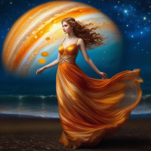 fantasy picture,amphitrite,fantasy art,dreamtime,goldmoon,celestial body,orior,inanna,hesperides,ariadne,heliosphere,oshun,enchantment,astronomy,diwata,moondance,sorceress,world digital painting,lughnasadh,astrologically,Illustration,Realistic Fantasy,Realistic Fantasy 01