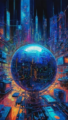 cybercity,technosphere,futuristic landscape,cybertown,cyberview,cyberworld,cyberia,cybernet,cyberscene,cyberport,primosphere,cyberspace,metropolis,scifi,futuristic,cosmosphere,cyberscope,sci - fi,glass sphere,neuromancer,Conceptual Art,Oil color,Oil Color 20