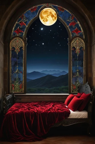 moon and star background,sleeping room,cartoon video game background,night scene,fantasy picture,romantic night,sogni,bedroom,buonanotte,moonlit night,bedroom window,the sleeping rose,romantic scene,slumberland,night image,world digital painting,children's bedroom,art background,starry night,moon night,Conceptual Art,Daily,Daily 28