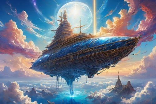 skyship,sea fantasy,airship,airships,datacraft,fantasy picture,spelljammer,skyterra,astral traveler,megaships,air ship,prospera,legendarium,alien ship,wayfinder,star ship,deltha,mothership,ship travel,prospal,Illustration,Realistic Fantasy,Realistic Fantasy 20