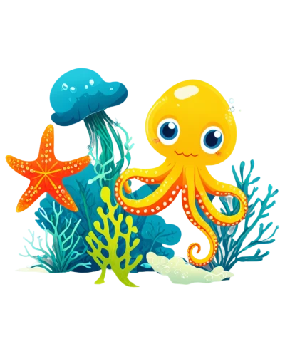 fun octopus,octopus vector graphic,underwater background,sea creatures,aquarium,deepsea,sea star,aquarium inhabitants,cephalopod,sea animal,coral fish,coral guardian,undersea,under sea,octo,sea life,starfishes,under the sea,gorgonian,cephalopods,Illustration,Retro,Retro 21