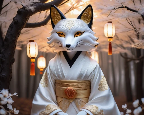 kitsune,inari,japanese lantern,nine-tailed,sand fox,ryokan,furin,auspicious,japanese art,lantern,goki,tsukemono,asian costume,akita inu,kishu,ginkaku-ji,taijitu,fennec,japanese garden ornament,garden-fox tail,Illustration,Black and White,Black and White 24