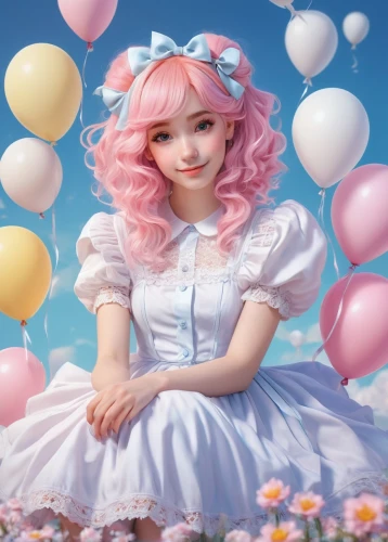 pink balloons,cupcake background,cotton candy,rosa 'the fairy,sky rose,eloise,spring background,little girl with balloons,rosa ' the fairy,doll's festival,wonderland,springtime background,portrait background,balloonist,candyland,dressup,painter doll,birthday banner background,candy island girl,soft pastel,Art,Classical Oil Painting,Classical Oil Painting 10