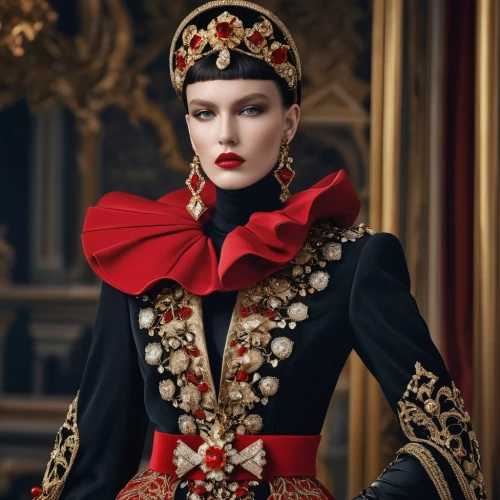 imperial coat,demarchelier,countess,victoriana,noblewoman,galliano,queen of hearts,satine,viscountess,victorian lady,hussar,couturier,brugiere,epaulette,black-red gold,aristocratic,victorian style,attendant,surcoat,karenina,Photography,General,Realistic