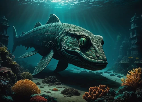 marine reptile,coelacanth,rhino fish,underwater landscape,komodo,giant fish,underwater background,sea life underwater,deep sea fish,sea animal,underwater fish,underwater world,sea monsters,hippocampus,ankylosaurus,aquarium decor,aquatic life,undersea,aquatic animals,anglerfish,Illustration,Black and White,Black and White 18