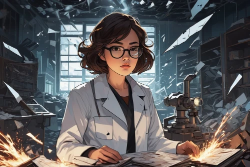 female doctor,librarian,sci fiction illustration,scientist,researcher,biologist,theoretician physician,librarians,pathologist,toxicologist,diagnostician,biochemist,chemist,cartoon doctor,professor,examined,investigadores,biophysicist,medical illustration,geneticist,Illustration,Japanese style,Japanese Style 15