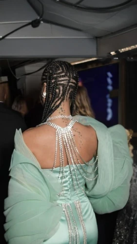 cornrows,drape,braided,diamond back,connective back,back of head,embellished,weave,sigourney weave,shoulder length,haute couture,the back,braids,girl from the back,neck,beaded,back view,snake skin,wig,ribs back