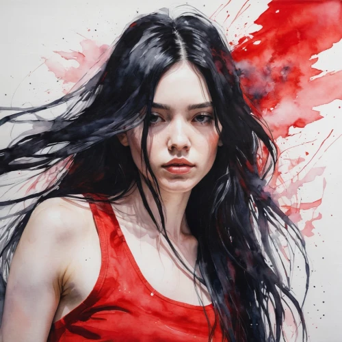 red paint,han thom,chinese art,oil painting on canvas,art painting,red skin,world digital painting,oil painting,digital painting,oil paint,mulan,mystical portrait of a girl,japanese art,asian woman,girl portrait,scarlet witch,janome chow,portrait of a girl,painting,painting technique,Illustration,Paper based,Paper Based 20