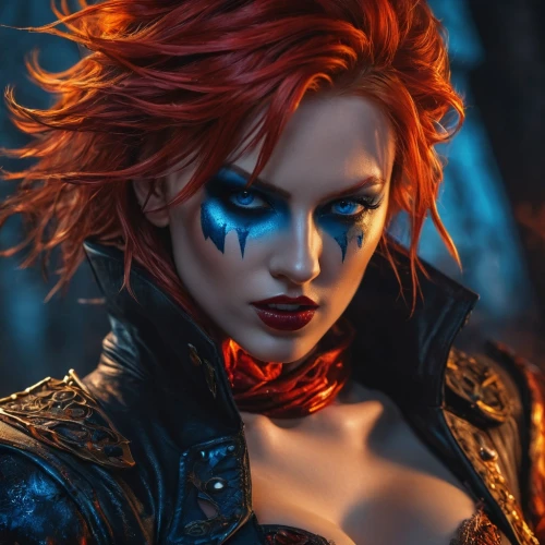 harley,fantasy portrait,black widow,fantasy art,transistor,mystique,fantasy woman,red-haired,female warrior,full hd wallpaper,renegade,huntress,gara,sorceress,vampire woman,harley quinn,gothic portrait,cg artwork,world digital painting,fiery,Photography,General,Fantasy