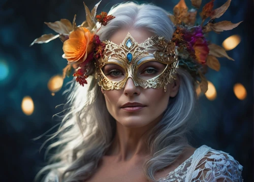 galadriel,masquerade,faerie,venetian mask,faery,elven flower,thranduil,fantasy portrait,fairy queen,circlet,golden wreath,seelie,lughnasadh,fantasy woman,sorceress,cailleach,faires,headpiece,trelawney,sigyn,Photography,Artistic Photography,Artistic Photography 08