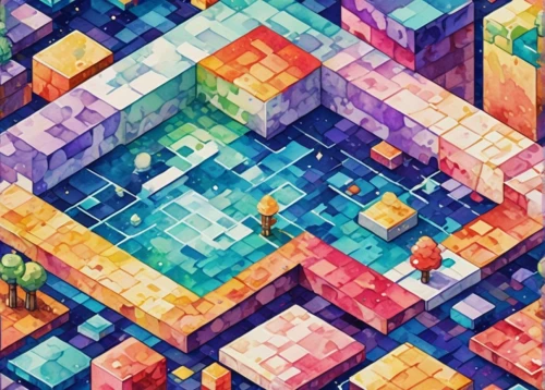 tetris,kaleidoscape,cubic,colorful city,cube background,cubes,pixel cube,voxel,blokus,polyomino,voxels,city blocks,microdistrict,pixel cells,tileable patchwork,isometric,blocks,tileable,polyominoes,hypercubes,Illustration,Paper based,Paper Based 25