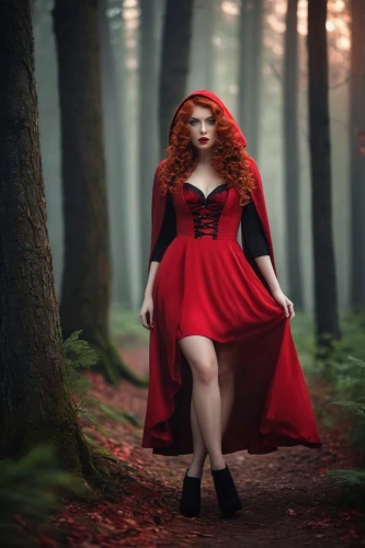 red riding hood,little red riding hood,niffenegger,red coat,rasputina,lady in red,red shoes,ballerina in the woods,seelie,red cape,man in red dress,shades of red,melisandre,redhead doll,enchanted forest,aradia,persephone,fairy tale character,red tunic,bewitching,Illustration,Abstract Fantasy,Abstract Fantasy 07